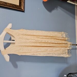 Lacw dress with fringed, size small cream color